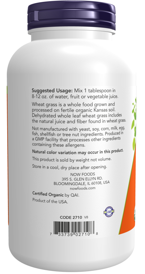 NOW WHEAT GRASS POWDER ORGANIC 9 OZ