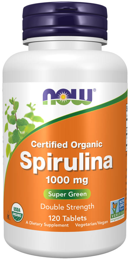 NOW SPIRULINA, DOUBLE STRENGTH, ORGANIC 1000 MG