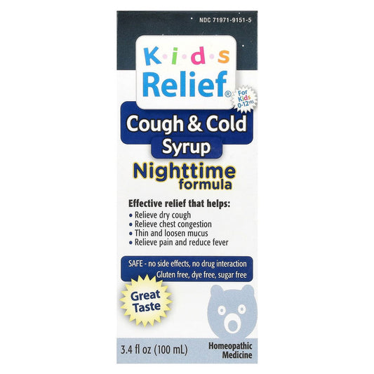 Homeolab USA Kids Relief, Cough & Cold Syrup, Nighttime Formula, For Kids 0-12 Yrs