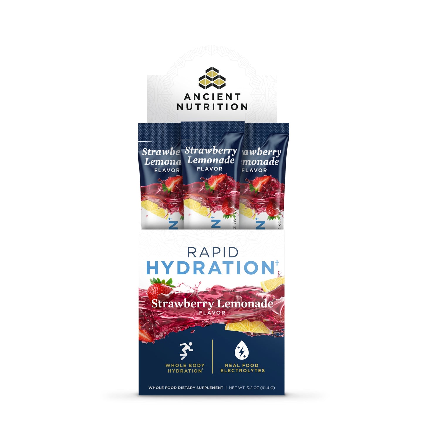 ANCIENT NUTRITION RAPID HYDRATION STRAWBERRY LEMONADE 15 STICKS
