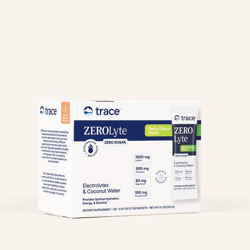 Trace Minerals Hydro Pak  Zerolyte Electrolytes + Coconut In Salty Citrus 30pk
